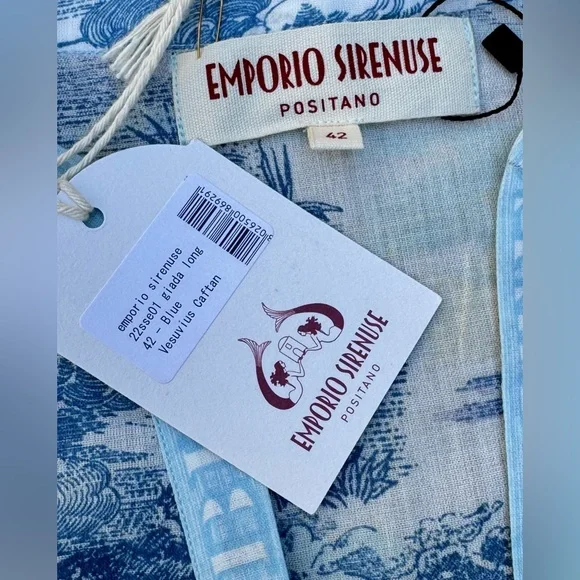 NWT Emporio Sirenuse Positano Giada Long Caftan Blue Vesuvius Print.  42/Med/6 - Picture 3 of 7